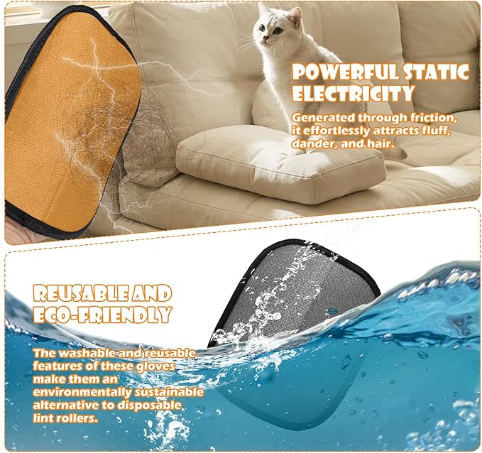 2 PCS Pet Hair Removal Glove for Cats & Dogs, Grooming Gloves for Pet Hair, Cat Grooming Gloves for Hair Removal，Reusable Cat & Dog Hair Remover for Couch, Furniture, Carpet, Curtain