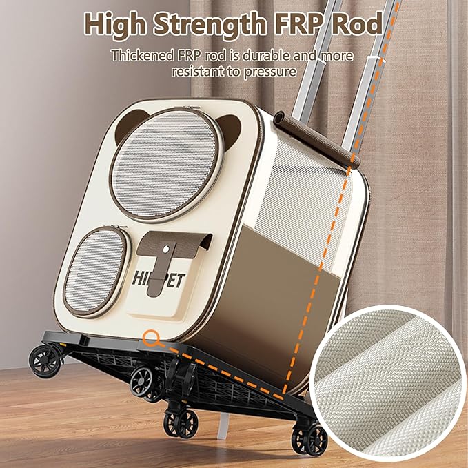 Pet Backpack with Wheels, Comfort Cat Backpack Removable Rolling Wheels, Pet Rolling Carrier, Dog Backpack Great for Travel/Hiking/Outdoor Use(Brown)