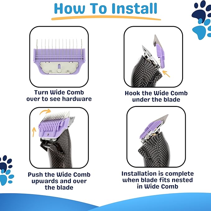 6MM 1/4" Cut Wide Clipper Guard Attachment for A5 Type Blade |Stainless Steel Blade for Professional Groomers and Stylist | Snap-On/Off Design