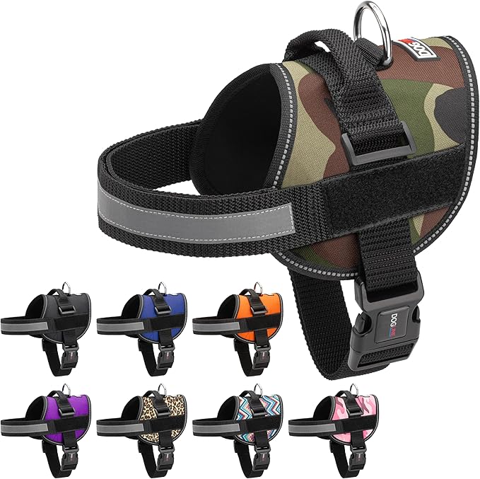 Dogline Dog Harness, Reflective No-Pull Adjustable Vest with Handle for Walking, Training, Breathable, No - Choke Harness for Small, Medium or Large Dogs Room for Patches Girth 18 to 24 in Green Camo