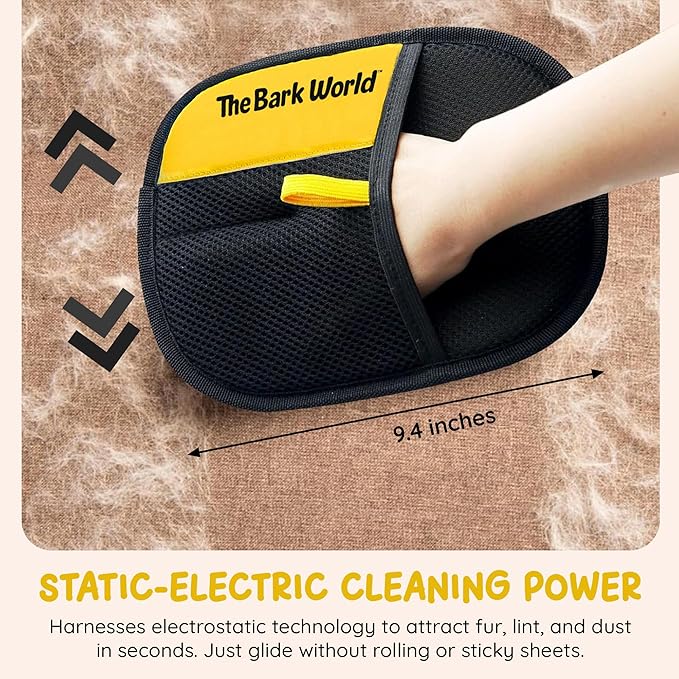 Pet Hair Removal Glove 1-Pack – Reusable Dog & Cat Fur Remover Mitts – Electrostatic Lint Removal Tool for Furniture, Clothing, Carpet & Car Seats (1)