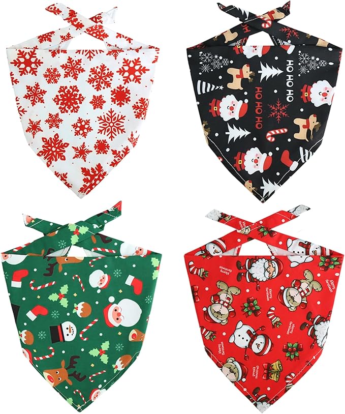 4 Pack Dog Bandana Christmas Scarf Bibs Kerchief Set Pet Christmas Costume Xmas Holiday Bandanas for Medium Large Dogs Pets (Large)