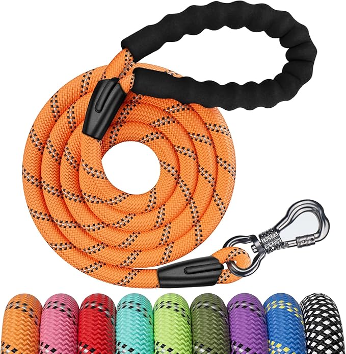 NTR 3FT Heavy Duty Dog Leash with Swivel Lockable Hook and Comfortable Padded Handle, Orange Rope Dog Leash for Small Medium Large Dogs Training, Playing, Camping, or Backyard