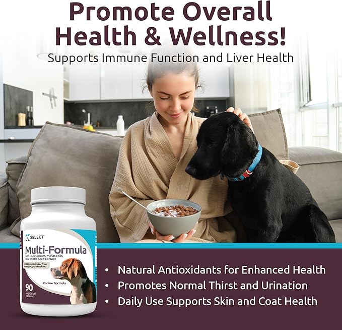 K9 Select Multi-Formula Dog Vitamins for Medium Dogs - 20mg HMR Lignans, 2mg Melatonin, 40mg Milk Thistle - Helps Heart, Liver, Digestion & Coat Health, Dog Multivitamin, 90 Capsules