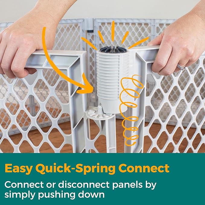 MyPet Petyard Passage: 5.5 Ft. Wide Customizable Folding Dog Playpen with Passage Flap-Door for Indoor/Outdoor. Made in USA. 6-Panel Puppy Playpen. Freestanding Play Pen Dog Gate 26" Tall, Light Gray