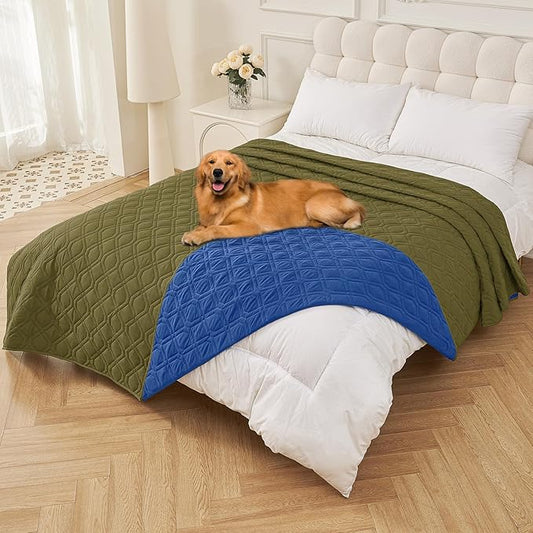 Smiry Waterproof Dog Blanket, 82x120 Inch Soft Pet Bed Cover Reversible, Washable Sofa Couch Furniture Protector for Small Medium Large Dog Puppy Cat, Green/Navy