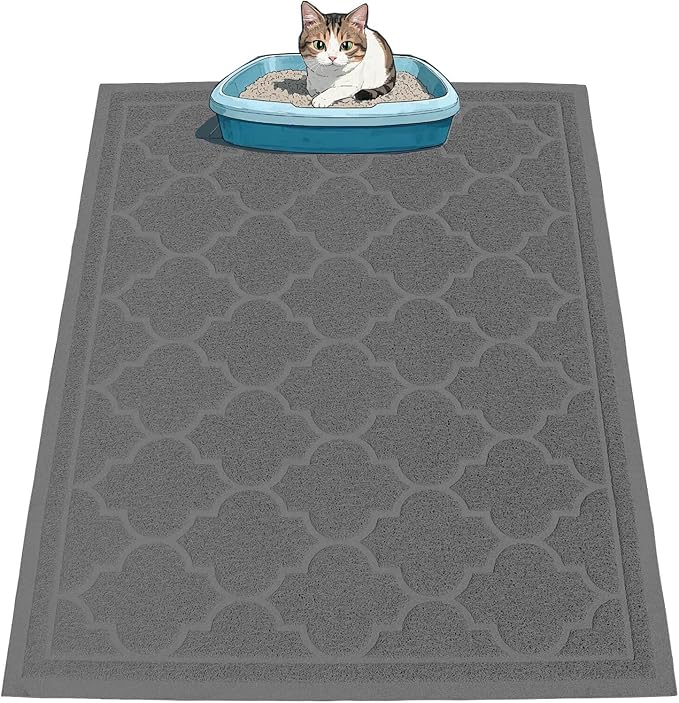 Cat Litter Mat for Box, Non-Slip, Less Waste Cat Litter Box Mat,Door mats, Entrance mats，Waterproof, Anti Slip, and pet Urine Resistant，47" x 36" Grey