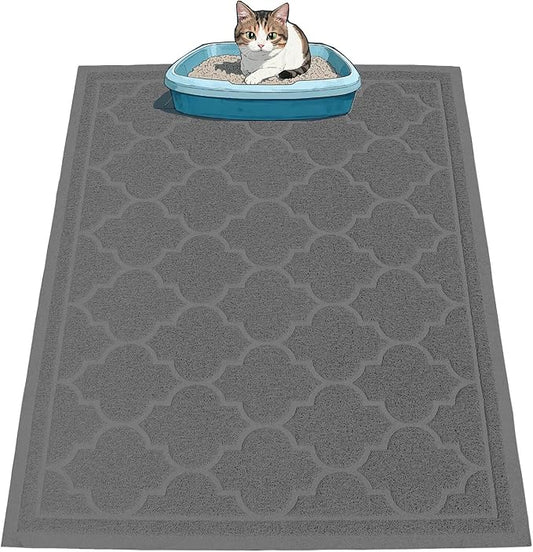 Cat Litter Mat for Box, Non-Slip, Less Waste Cat Litter Box Mat,Door mats, Entrance mats，Waterproof, Anti Slip, and pet Urine Resistant，47" x 36" Grey