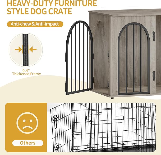 26.8'' Wooden Dog Crate Furniture, Indoor Dog Kennel Dogs Cage for Small Dogs, Heavy Duty Dog Crates Decorative Pet House End Side Table TV Stand, Greige DFC85505B