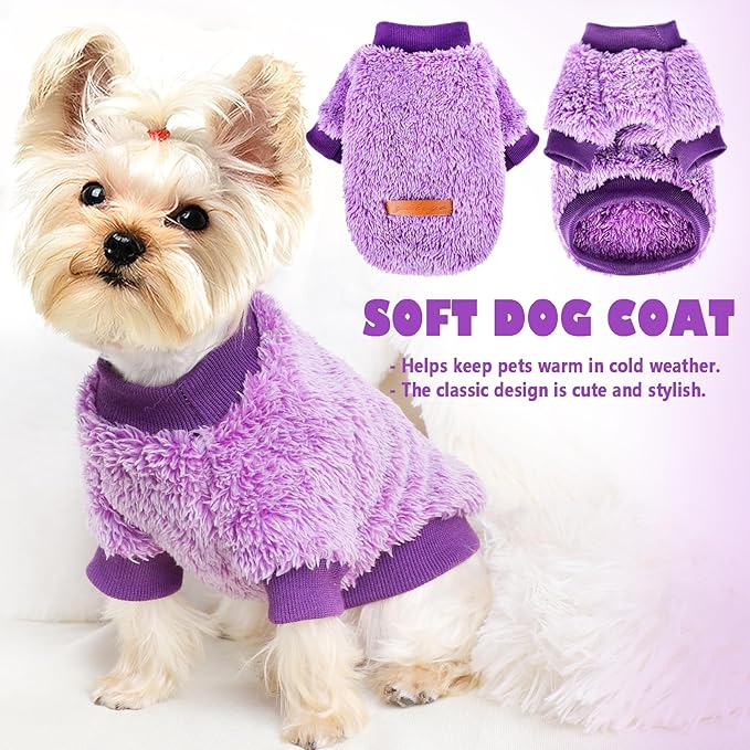 Fleece Dog Sweater Soft Fuzzy Warm Clothes for Small Dogs Girl Boy Soft Winter Coat Flannel Puppy Jacket Pet Clothes Outfit Sweater for Chihuahua, Bulldog, Dachshund(XXS,Purple)
