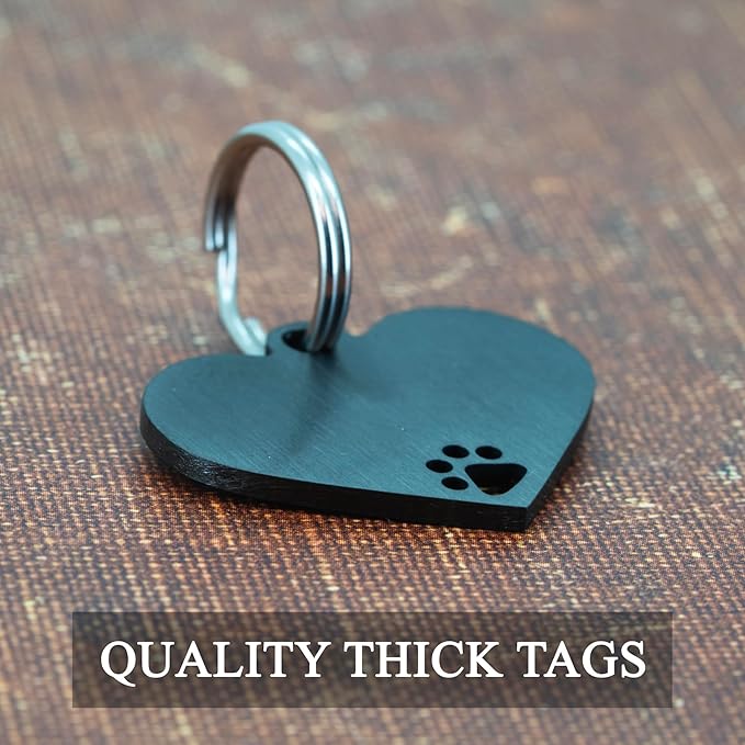Ultra Joys Dog Tags Personalized for Pets - Hollow Paw Custom Pet ID Tag - Engraved Dog Tag for Small, Large Dogs - Large Heart in Black