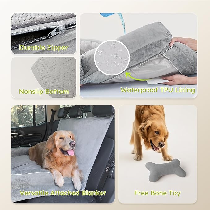 Jumbo Dog Bed for Extra Large Dogs, Orthopedic Dog Beds with Cooling Gel Memory Foam, Waterproof Pet Bed with Removable Washable Cover, 45" Pet Sofa Couch Dutch Velvet with Blanket Bone Toy