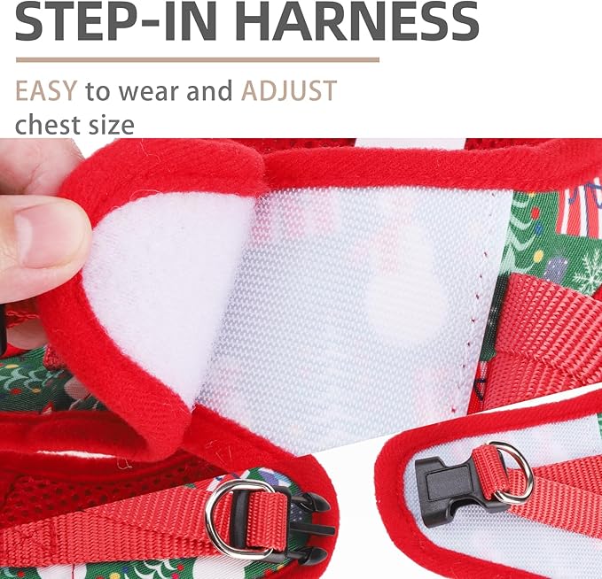 PUPTECK Adjustable Dog Harness Collar and Leash Set Step in No Pull Pet Harness for Small Medium Dogs Puppy and Cats Outdoor Walking Running, Soft Mesh Padded Reflective Vest Harnesses, Christmas, M