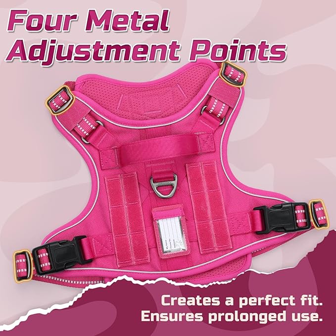 rabbitgoo Tactical Dog Harness for Small Dogs, No Pull Military Service Vest with Handle & Molle, Easy Control for Training Walking, Adjustable Reflective Straps, Rose Red, S