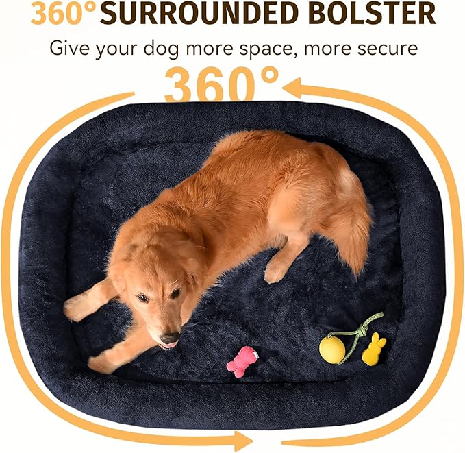 Orthopedic Waterproof Large Dog Bed: Memory Foam Washable Dog Bed with Bolsters - Removable Orthopedic Cover for Medium L XL Large Sized Pet - Non-Slip Bottom - Navy
