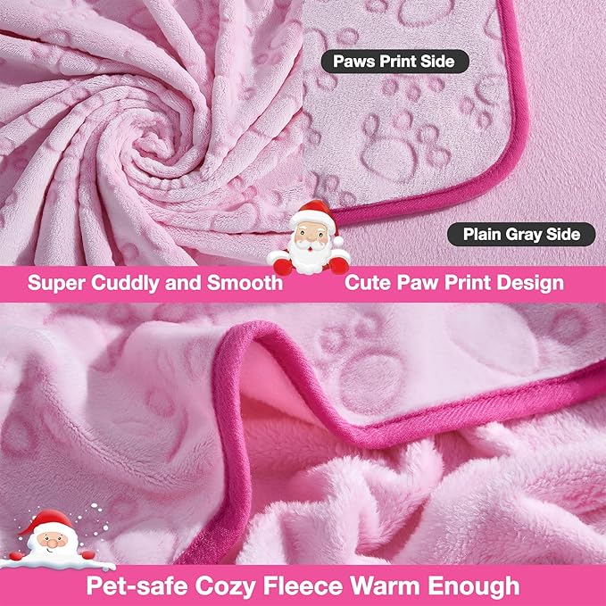 Stuffed Premium Soft Dog Blanket, with Flannel Grey Cute Paw Print, Cat Blanket Puppy Supplies Dog Products Stuff Essentials(Pink 32x40 inches)