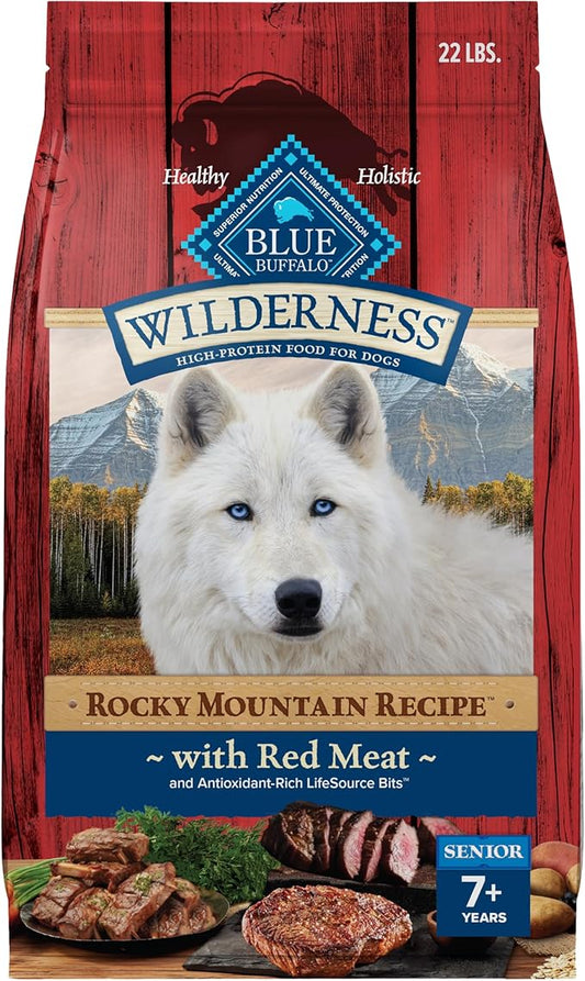 Blue Buffalo Wilderness Rocky Mountain Recipe High-Protein Senior Dry Dog Food, Made in The USA with Natural Ingredients Plus Wholesome Grains, Red Meat, 22-lb. Bag