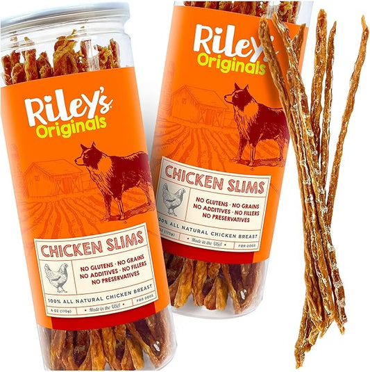 Riley's Slims Chicken Sticks for Dogs - Natural USA Sourced Dehydrated Chicken Jerky Treats, Made in The USA - 2 Pack