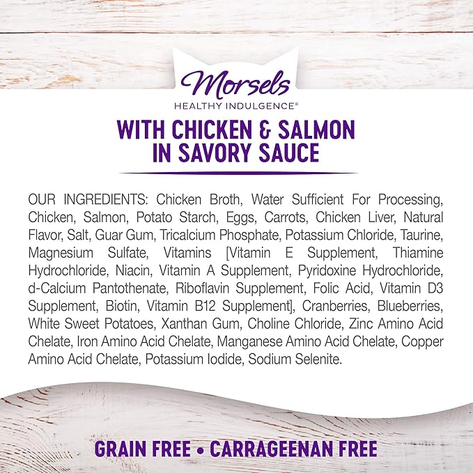 Wellness Healthly Indulgence Morsels Adult Wet Cat Food, Natural, Protein-Rich, Grain Free, 3 Ounce Pouch, 24 Pack, (Chicken & Salmon)