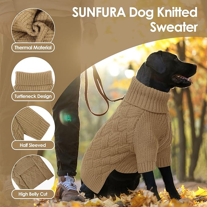 SUNFURA Dog Sweater Large Size Dogs, XL Dog Sweaters for Winter, Extra Large Breeds Girl Boy Pullover, Pet Knitted Knitwear Fall Sweatshirt for Pitbull, Labrador Retriever, Camel X-Large