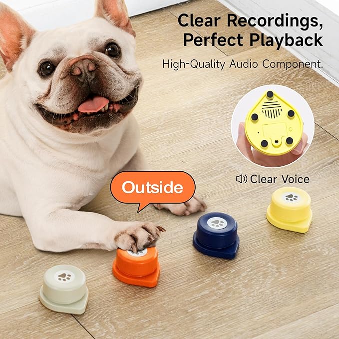 MEWOOFUN Basic Dog Buttons Talk, 35S Voice Recordable Dog Training Talking Buttons for Communication with Batteries Included & Non-Slip Bottom, Easy-to-Press for Pets Study Office Home (4 Pack)