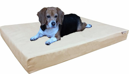 Dogbed4less Orthopedic Dog Bed with Memory Foam for Medium Large Pet, Waterproof Liner, Washable Microsuede Khaki Cover, 41X27X4 Inch (Fit 42X28 Crate)