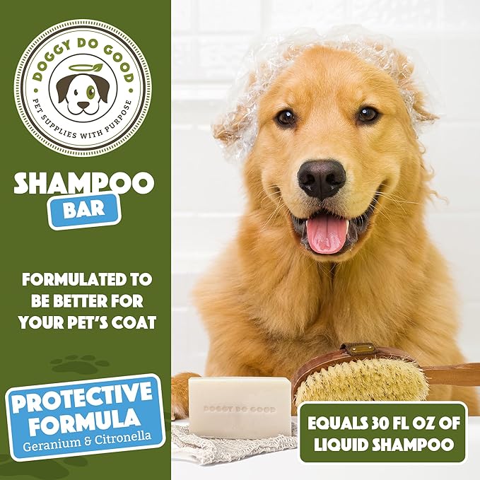 Doggy Do Good Deshedding Dog Shampoo Bar, Dog Soap Bar, Geranium & Citronella Shampoo for Dogs, Natural Dog Shampoo for Shedding Control, Hypoallergenic, Healthy Coat, Equals 30 oz Shampoo