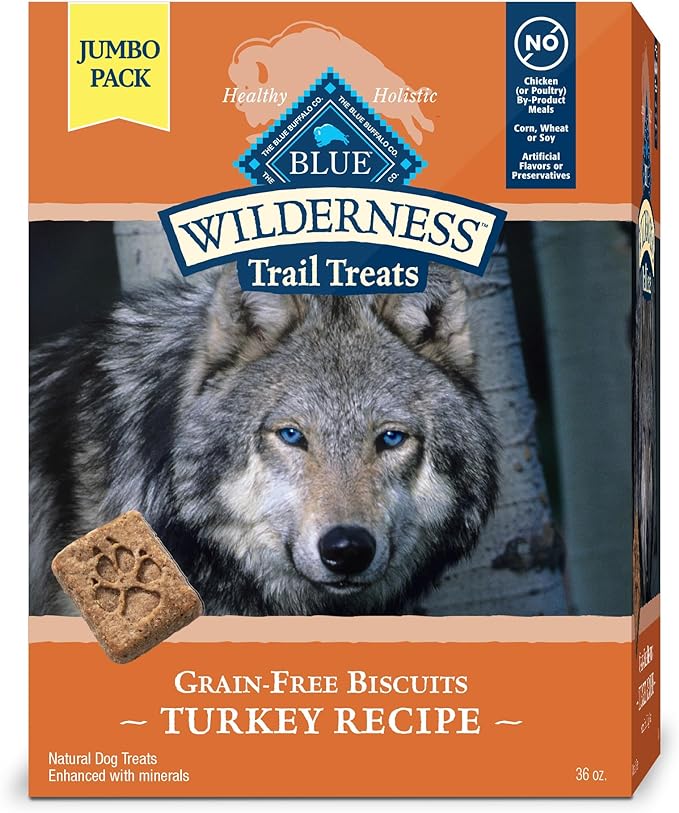 Blue Buffalo Wilderness Trail Treats Crunchy Dog Biscuits Grain-Free and High-Protein Dog Treats, Turkey Recipe 36-oz Box