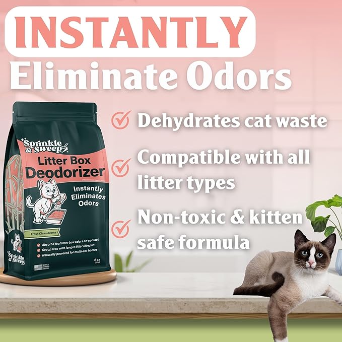Sprinkle & Sweep Litter Box Deodorizer - Cat Litter Deodorizer Non Toxic and Safe for Kittens - Instantly Eliminates Foul Smells and Urine Odors (Pack of 4)