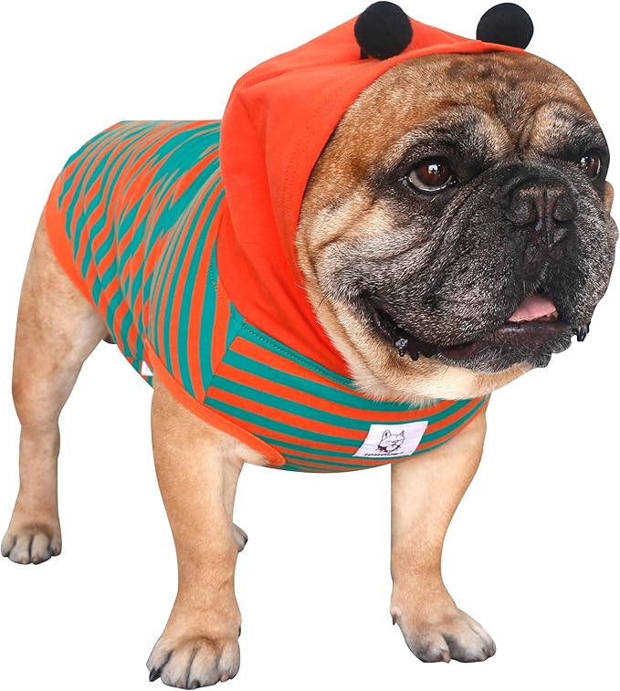 iChoue French Bulldog Bee Honeybee Bumblebee Caterpillar Insect Halloween Costumes Hoodies Sleeveless Clothes Outfits Cosplay Shirts for Dogs Frenchie Pug Boston - Orange Green, Medium