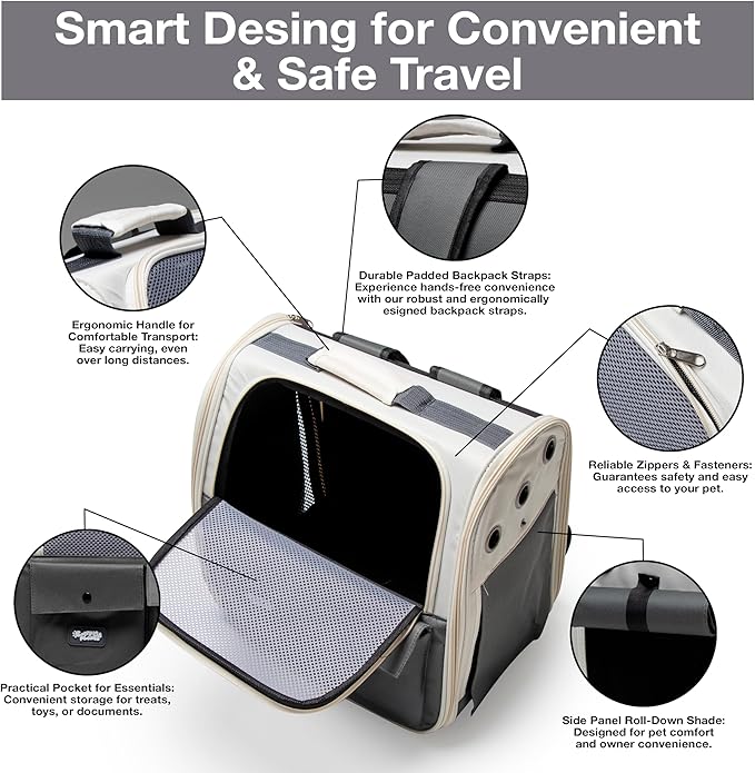 Cat Backpack Carrier – Airline Approved Dog Carrier for Small Dogs, Cats & Pets – Ventilated Backpack Pet Carrier for Travel, Hiking, Vet Trips – Soft Sided Puppy Carrier Bag with Padded Straps