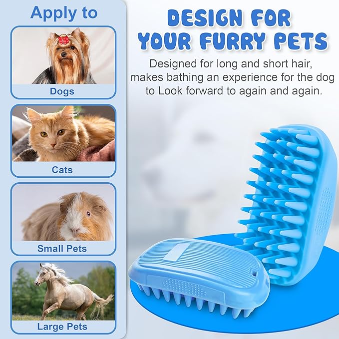 Dog Shampoo Brush & Dog Shower Brush, Upgraded Pet Grooming Bath Brush with Soft Silicone Bristles, Adjustable Handle Massage Comb for Long & Short Hair Dogs and Cats