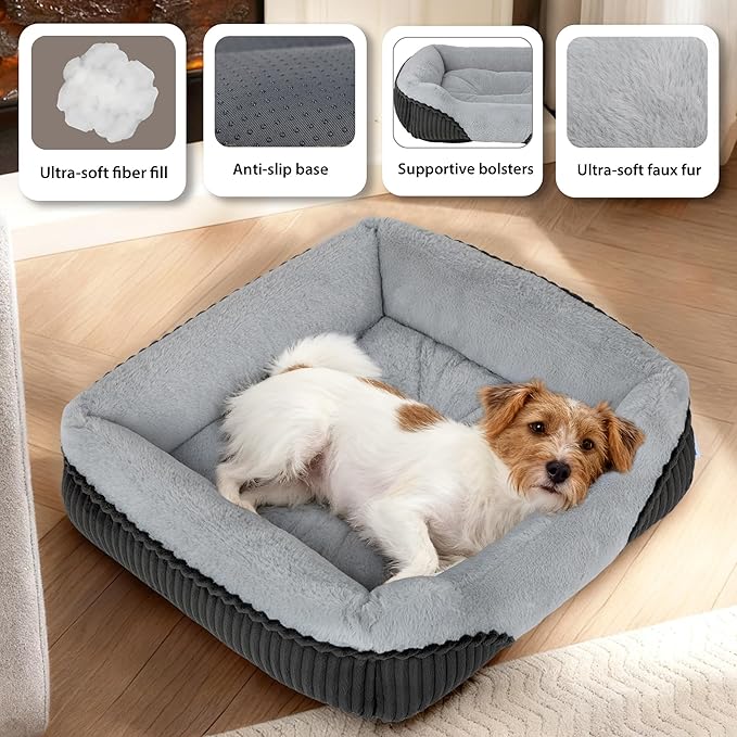 Washable Orthopedic Dog Bed - Soft Calming Pet Cuddler with Anti-Slip Bottom, Durable Plush Puppy Bed for Sleeping and Resting, Small(20"x19"x6")