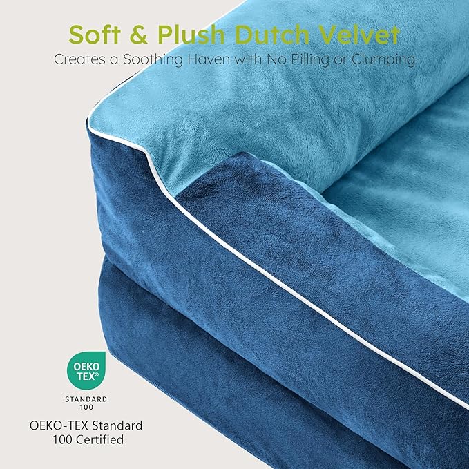 XXL Dog Bed for Extra Large Dogs, Giant Orthopedic Dog Bed with Cooling Gel Memory Foam, Waterproof Pet Bed with Removable Washable Cover, 53" Pet Sofa Bed Dutch Velvet with Bone Toy, Navy Blue