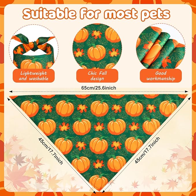Sweetude 50 Pcs Thanksgiving Fall Dog Bandanas Bulk Pumpkin Maple Leaves Autumn Plaid Bandanas for Dogs Soft Bibs Triangle Scarves for Small Medium Large Pets Costume (25.6 x 17.7 x 17.7 Inch)