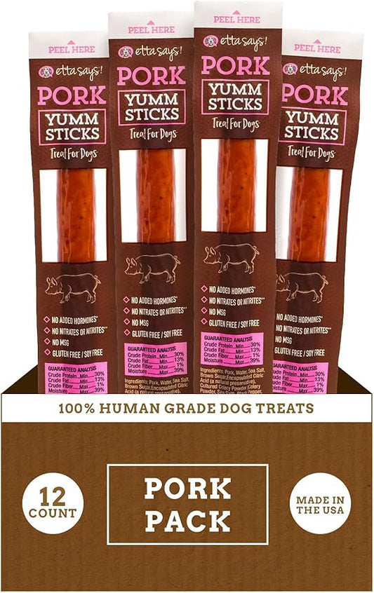 etta says! Yumm Sticks - Real Meat Pork Dog Jerky Treats - Human Grade - Made in The USA (12 Count Pack of 1)