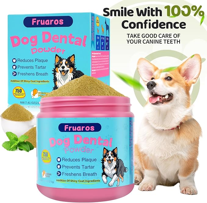Dog Teeth Cleaning Powder, Dog Dental Powder for Dog Breath Fresh and Teeth Cleaning, Targets Tartar & Bad Breath with 750 Million Probiotics. Plaque Off Dental Care Formulated for Large Dogs (210g)