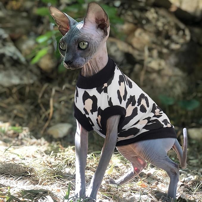 PUMYPOREITY Sphynx Cat Clothes: Stretchy Sweater, Soft Hairless Shirt, Pullover Pajamas, Turtleneck for Sphynx Cornish Rex, Devon Rex - Black, L