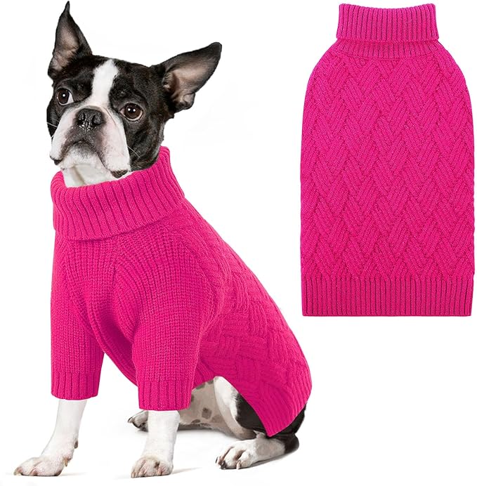 SUNFURA Dog Sweater, Christmas Sweaters for Large Dogs, Solid Color Dog Pullover for Fall Winter, Warm Sweatshirt Knit Turtleneck for Corgi, French Bulldog, Hot Pink L
