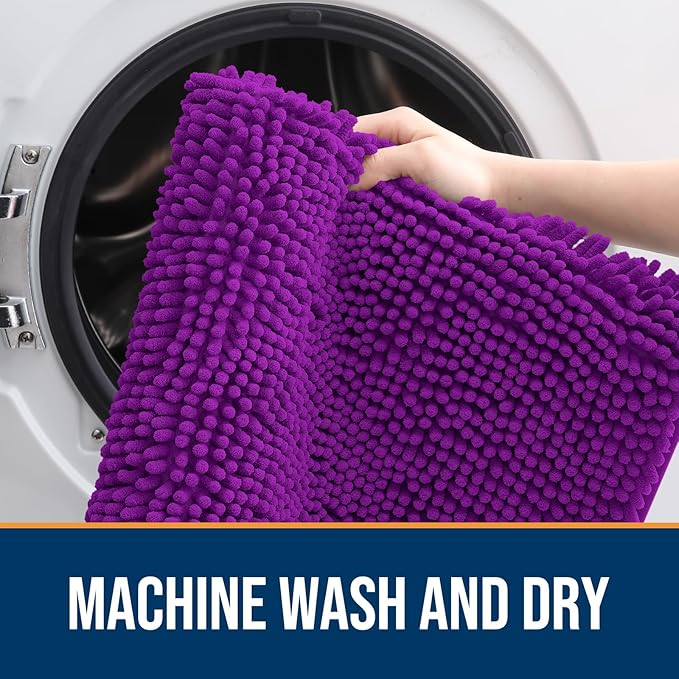 OLANLY Dog Door Mat for Muddy Paws 59x32, Absorbs Moisture and Dirt, Absorbent Non-Slip Washable Doormat, Quick Dry Chenille Mud Mat for Dogs, Entry Indoor Entryway Carpet for Inside Floor, Purple