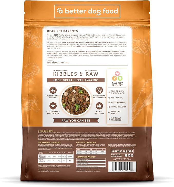 A Better Dog Food | Chicken Dry Dog Food | Raw You Can See | High Protein Kibble + Freeze Dried Raw Dog Food