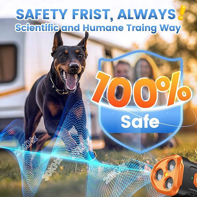 Dog Bark Deterrent Device 3X Anti Barking Device for Dogs, 5 Modes Stop Neighbors Dog Barks No More Safe for All Dogs 50FT Bark Control Indoor Outdoor with Flashlight,Rechargeable Training Device