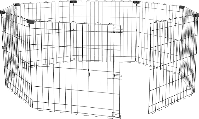 Amazon Basics Foldable Octagonal Metal Exercise Dog Playpen - Indoor/Outdoor, No Door, Extra Small (8 Panels, 24 x 24), Easy to assemble, store, and customize, 24" - Puppy, Black