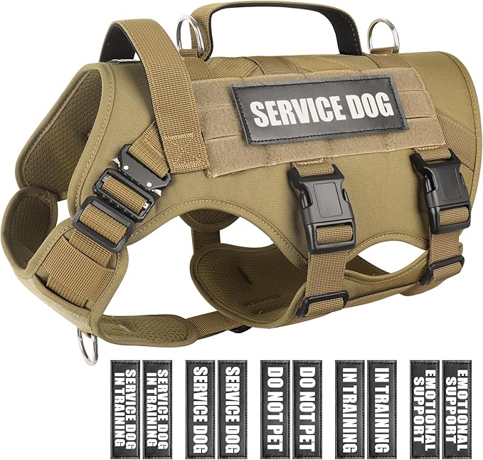 WINSEE Service Dog Vest Harness for Large Dog, Tactical Working MOLLE Vest with 10 Pet Patches, No Pull Heavy Duty Harness for Training Walking