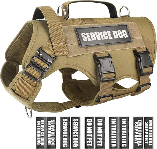 WINSEE Service Dog Vest Harness for Medium Dog, Tactical Working MOLLE Vest with 10 Pet Patches, No Pull Heavy Duty Harness for Training Walking
