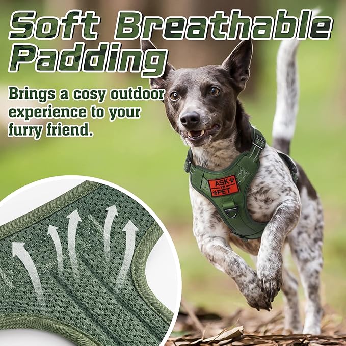 rabbitgoo Tactical Dog Harness for Small Dogs, No Pull Military Service Vest with Handle & Molle, Easy Control for Training Walking, Adjustable Reflective Straps, Green, S