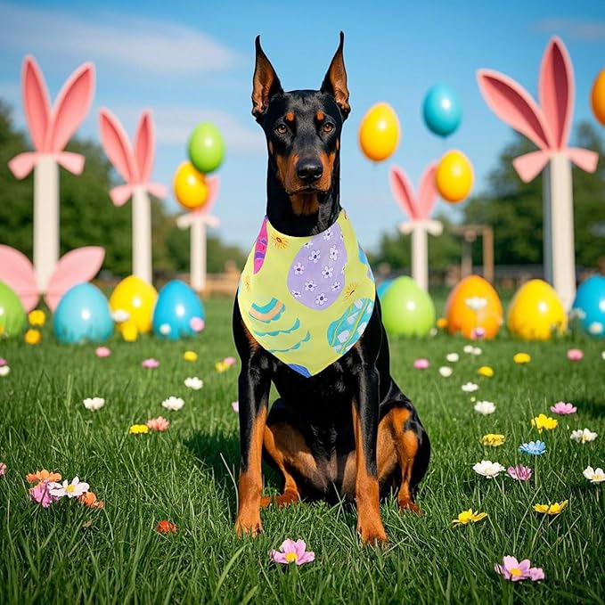 Easter Dog Bandanas for Large Dog Breed 7 Pcs Sewing Hemming Polyester Dogs Bandana Adjustable XXL Dogs Scarves Grooming L