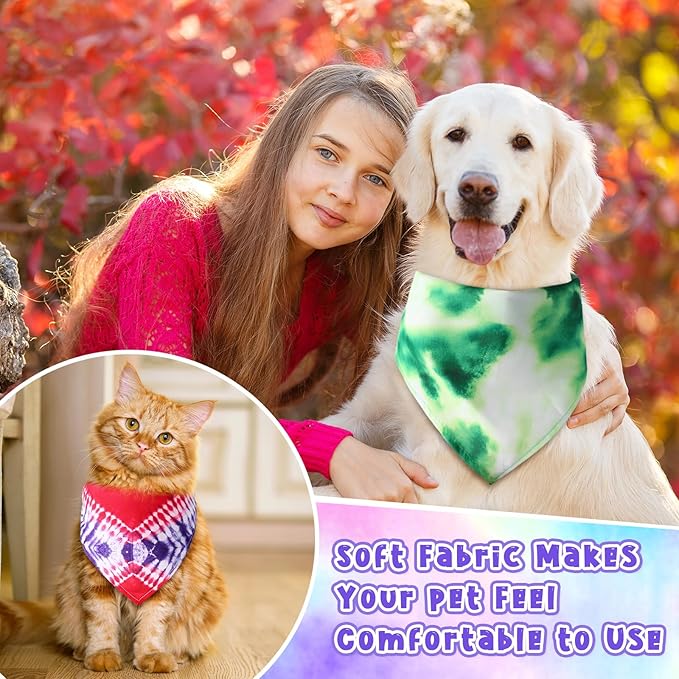 Amylove 120 Pcs Halloween Dog Bandanas Bulk Thanksgiving Day Holiday Triangle Dog Pack Puppy Kerchief Bandana Adjustable Pet Scarf for Pet Cat Costume Accessories Decor(Tie Dye)