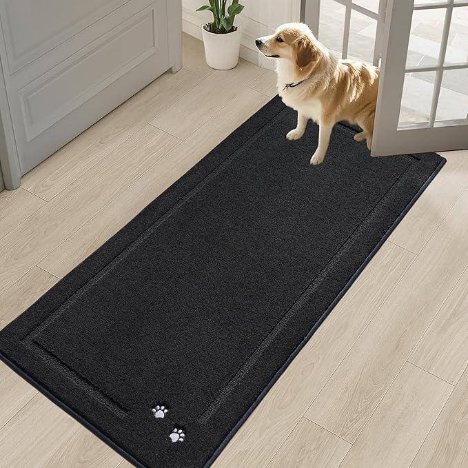BEQHAUSE Dog Door Mat for Muddy Paws 32"x70" Dirt Trapper Absorbent Doormat Non Slip Entryway Rugs Washable Stain Resistant Welcome Floor Mat Soft Low-Profile for Front Back Door, Black