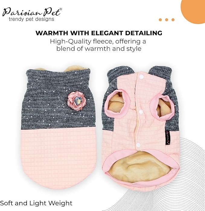 Parisian Pet Pink Winter Dog Coat - Large 2XL Windproof Quilted Fleece Jacket for Cold Weather Dogs